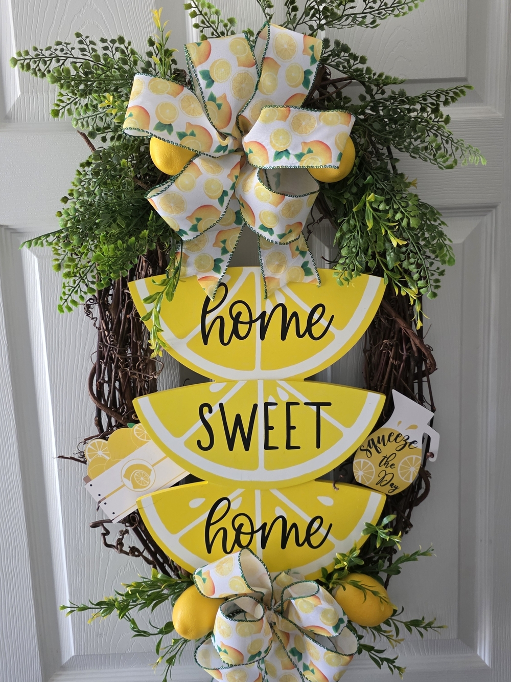Home Sweet Home Lemon Wreath - Yellow Decorative Door Hanger